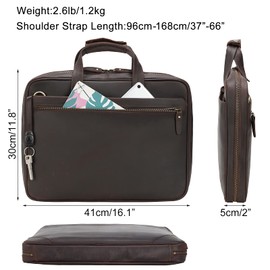 Full Grain Leather Slim Briefcase for Men 15.6 Inch Laptop Crossbody Shoulder Messenger Bags Brown Vintage Attache Case Business Work Lawyer Computer Bag