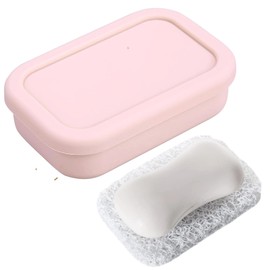 Portable Soap Dish, Waterproof Silicone Soap Box Container with Draining Layer, Leak Proof Travel Soap Holder with Lid for Travel, Bathroom Shower, Gym, Outdoor Activity (Pink)
