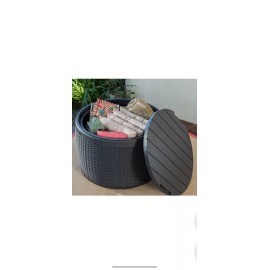 Keter Circa Rattan Round Patio Box Stylish Storage Table & Seating Blk/Gry NEW!!