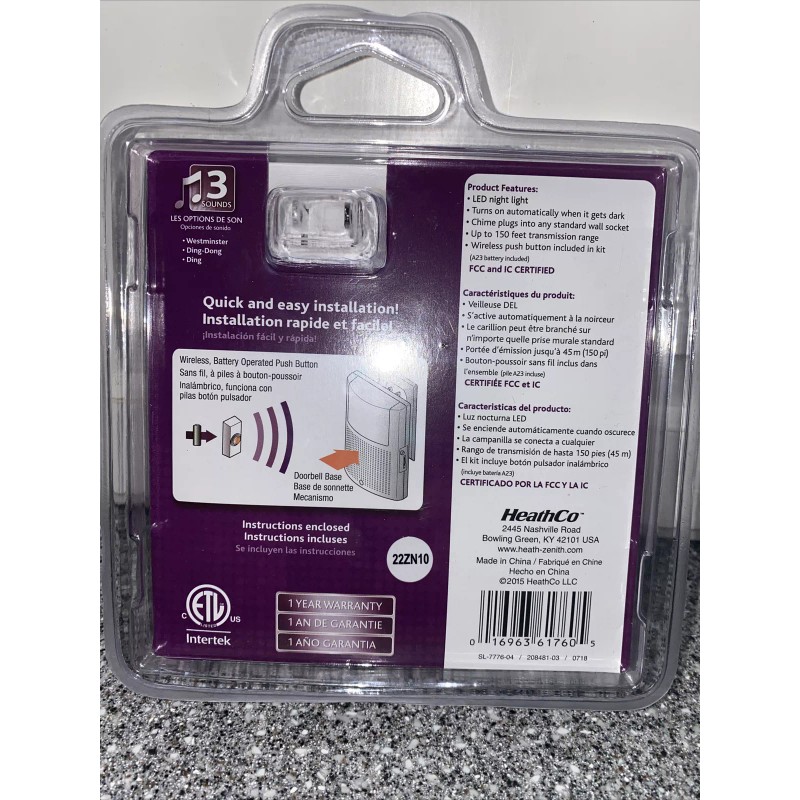 Heath/Zenith HEATHCO SL-7776-02 Night Light Doorbell Kit, Plain