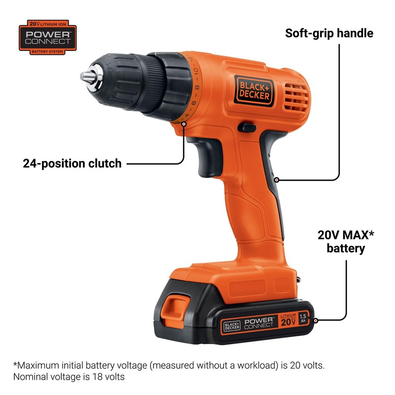 BLACK+DECKER 20V MAX POWERCONNECT Power Drill Cordless Drill Driver Electric