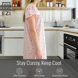 Ezi Cotton Nightgown for Women – Soft & Breathable Sleep Dress, Loose Fit, Knee-Length, Floral Print, Machine Washable Pink X-Large