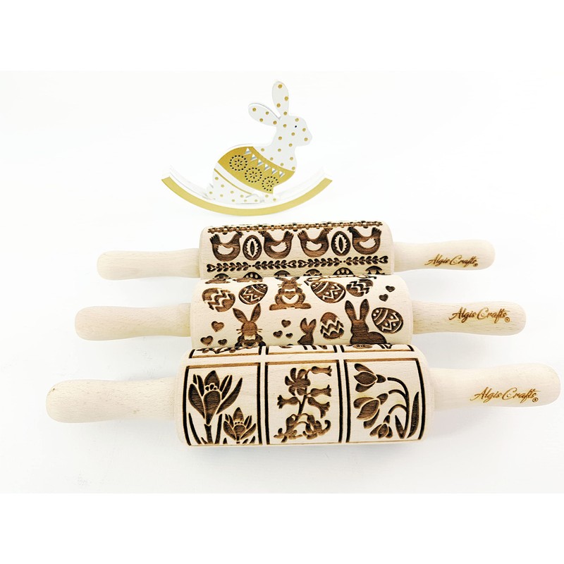 Easter Set of 3 Children's Rolling Pins for Homemade Pastries