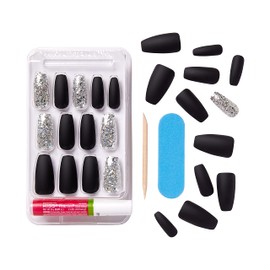 Kiss Gel Fantasy Collection 24 Count Black/Sparkle Long Length