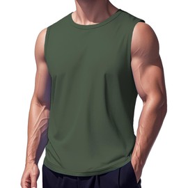 EKLENTSON Men Workout Muscle Tank Tops Lightweight Cotton Regular Fit Sleeveless Shirt Dry Fit Active Shirt ArmyGreen M