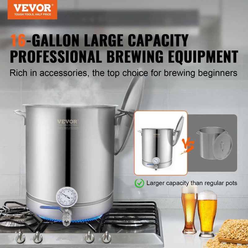 16 Gallon Stainless Steel Brewing Kettle Tri Ply Bottom Ball