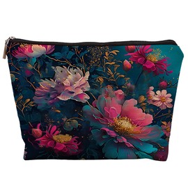 uinwk Floral Makeup Bag, Dark Cottagecore Floral Cosmetic Bag, Aesthetic Makeup Bag, Flower Gifts for Women, Gifts for Flower Lovers, Vintage Colorful Floral Makeup Pouch