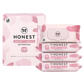 The Honest Company Nourish and Cleanse Naturally Scented Wipes Cleansing Multi-Tasking 99% Water Plant Based Hypoallergenic Sweet Almond 240 Count