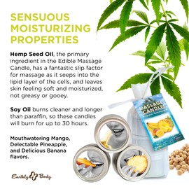 Earthly Body Edible Massage Candle, Tropical Trio - 2 oz Pineapple, Mango & Banana Flavors - 3-in-1 Formula Can Be Used as a Candle, Oil & Moisturizer - Vegan, Cruelty Free