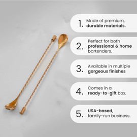 A Bar Above Gold Bar Spoon Set, Spiral Handle, Stainless Steel Mixing Spoons for Cocktail Mixer Set, to Stir and Layer, Basic Professional or Home Bars Accessories, 2 Pieces, 12 Inches, Black