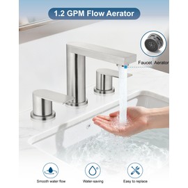 Cinwiny Brushed Nickel 3 Hole Bathroom Faucet, 8 Inch Widespread, 2-Handle