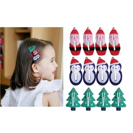 minkissy 12pcs Christmas Cartoon Hair Clips - Lovely Snap Barrettes Christmas Snap Hair Clips - Red Santas Christmas Trees Blue Snowmen - Christmas Hair Accessories for Girls Kids