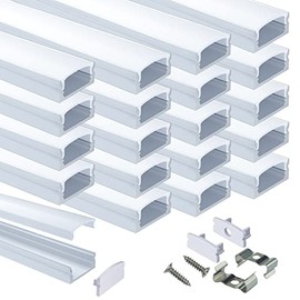 Muzata 20Pack 3.3FT/1M LED Channel System with Milky White Cover Lens,Silver Aluminum Extrusion Profile Housing Track for Strip Tape Light U Shape U1SW WW 1M, LU1