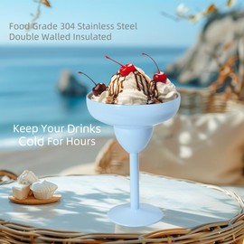 AGH Stainless Steel Margarita Tumbler with Lid, 10oz Insulated Martini Glasses, Double Wall Insulated Cocktail Tumbler Wine Glasses for Party, Vacation, Picnic, Pool, Beach Patio (Light Blue)