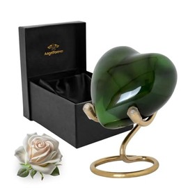 ANGELFOREVER Heart Urn with Stand & Box Keepsake Urn for Human Ashes Mini Cremation Urn for Men & Women (Dark Green)