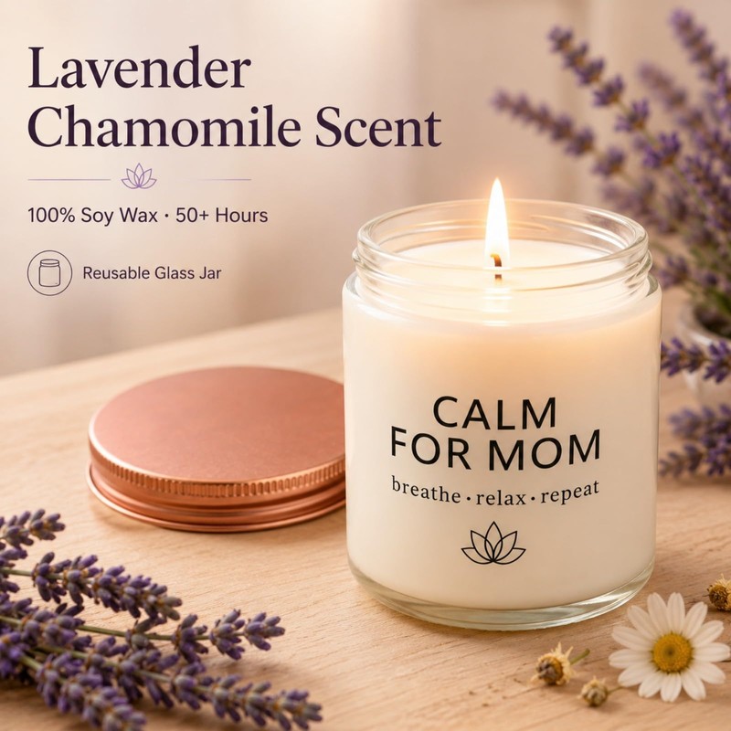 Gifts for Mom, Calm Candle and Stretch Lava Stone Bracelet