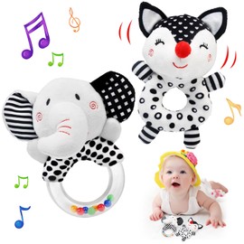 JoyLife Baby Rattle Toys 0 3 6 Months, Black and White Baby Rattle, High Contrast Sensory Newborn Toys, Soft Rattle Toys Gift for 0 3 6 9 12 Months Boys and Girls