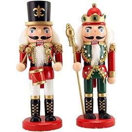 Gisela Graham Set of 2 Christmas Nutcracker Soldiers 20cm - Red/Green with Fabric Jackets