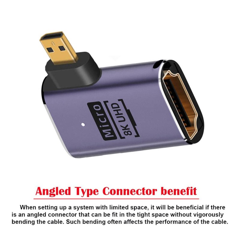 cablecc Right Angled Micro HDMI Male to HDMI 2.1 Female