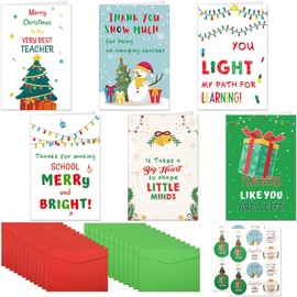 Sanixin 24Pcs Christmas Thank You Cards for Teachers Christmas Colorful Appreciation Cards with Envelopes and Stickers for Xmas Teacher Gifts, 6 designs