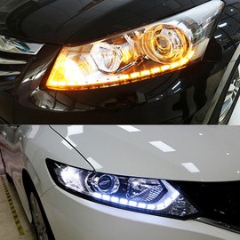 AUTOXBERT Car Daytime Running Light Strip, 2Pcs Flexible Crystal DRL LED Strip Sequential, Dual Color 17Inch Headlight LED Strip Turn Signal Lights Strip (White&Amber)