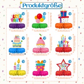 ZHAO GE Pack of 18 Honeycomb Balls Table Decoration, Colourful Happy Birthday Table Decoration, Honeycomb Party Decorations, Children's Birthday Party Table Decoration, Honeycomb Centrepieces Birthday