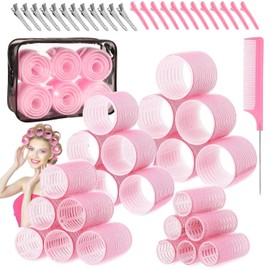 50 Juego de Rizadores de Cabello Grandes, JASUVII 4 Tamaños Rizadores Autosujetantes, 5 mm/36 mm/48 mm/60 mm, Rulos de Pelo con Clip, para Cabello Largo,Cabello Corto con Flequillo (Rosado)