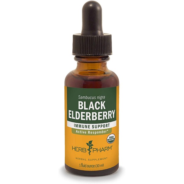 Herb Pharm Certified Organic Black Elderberry Liquid Extract for Immune System Support, Organic Cane Alcohol, 1 Oz