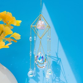 Rose Quartz Crystal Suncatcher Hanging Window, Healing Rose Quartz Crystal Decor for Home Garden, Gift for Christmas Birthday Valentine Mothers Day