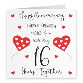 Hunts England - Large 16th Wedding Anniversary Card - 16 Years Together - Happy Anniversary - Timeless Collection - Large - 210 x 210 mm - For Him, Her, Couples