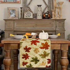 Fall Retro Maple Leaves Table Runner 13x36 Inch Linen Autumn Farmhouse Table Decor for Dinning Kitchen Part Decor