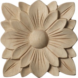 Ekena Millwork ROS02X02SPRW Springtime Square Rosette, 2 3/4" W x 2 3/4" H x 1/4" P, Rubberwood