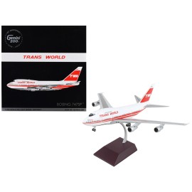 DCD Boeing 747SP Commercial Aircraft Diecast Toy TWA (Trans World Airlines) White Red Stripes Tail Gemini 200 Series 1/200 White