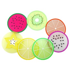 Kinteshun Silicon Drink Coaster,Heat-Insulated Non Slip Fruit Slice Drink Cup Mat Placemat(7pcs with Different Fruit Slices)