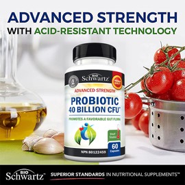 BioSchwartz Daily Probiotic for Women & Men with 40 Billion CFU - Gut Health Complex with Probiotic for Women & Men - Shelf Stable Pre & Probiotics for Bloating Relief Digestive Enzyme Health | Non-GMO, 60ct