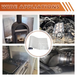 XhuangTech Aluminized Heat Shield Mat, Self-Adhesive Thermal Barrier Aluminum Backed Heat Blanket, 24" x 79" Fiberglass Insulation Reflective High Temp Protection Film for Pipe, Hose, Fireplace, Grill