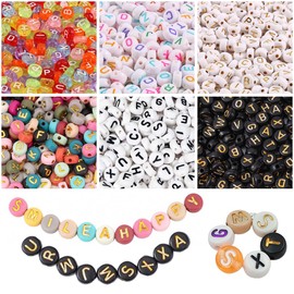 1200 PCS Round Letter Beads, lyfLux Acrylic Alphabet Bead Bracelets for Jewelry (6 Styles, Each 200)