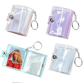 4Pcs 2 Inch Mini Photo Album Keyring, 20 Pockets Photo Storage PVC Mini Small Photo Album Binder with Keychain Clear Pocket Photo Album Keychain for Cards, Pictures, Picture Cards, ID Photo