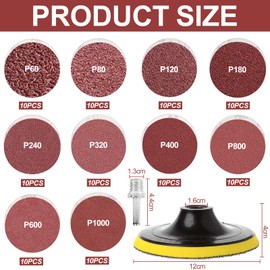Sanding Discs Set 125 mm Velcro for Angle Grinder Grit 60/80/120/160/240/320/400/600/800/1000 Sanding Discs Pad with M14 Sanding Disc and Shaft Angle Grinder Accessories for Wood Metal Pack of 102