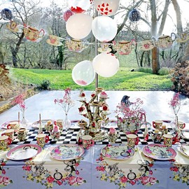 Talking Tables Alice in Wonderland Paper Table Cover | Disposable Tablecloth, Home Recyclable | Supplies for Mad Hatter Tea Party, Birthday, Mother's Day, Baby Shower, 180 x 120 cm, Mixed