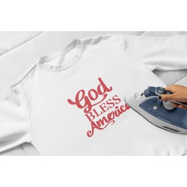 God Bless America Iron On Vinyl Heat Transfer Graphic Decal Patch for Clothing, Blankets, Apron, Bags, Pick Color and Size, Iron-On Almost Anything (Blue)