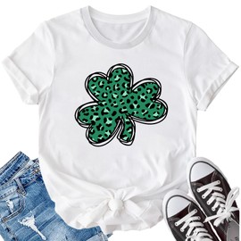 LBP St Patrick’s Day Shirt for Women Glitter Leopard Lucky Shamrocks T-Shirt Paddy's Day Tees Tops