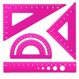 YIDINGDA Metal Drafting Ruler Set, Triangular Ruler, 12 Inch Aluminum Alloy, Geometric Protractor for Student, Draftsman, Engineers, School Office Supplies (Pink)