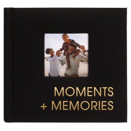 Malden International Designs 1 Up 4x6 Moments + Memories Black Fabric Photo Album With Memo Writing Areas Hard Cover 3 x 3 inch Front Cover Photo Pocket