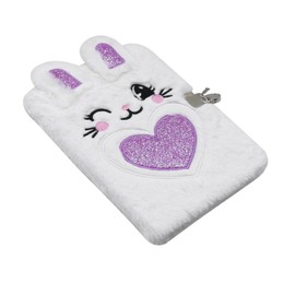 Plush Bunny Secret Diary with Lock and Key, Cute Glitter Locking Journal Writing Drawing Notepad for Girls Kids (160 Pages)