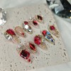 [Premium] Red point stone handmade nail tip - short nose