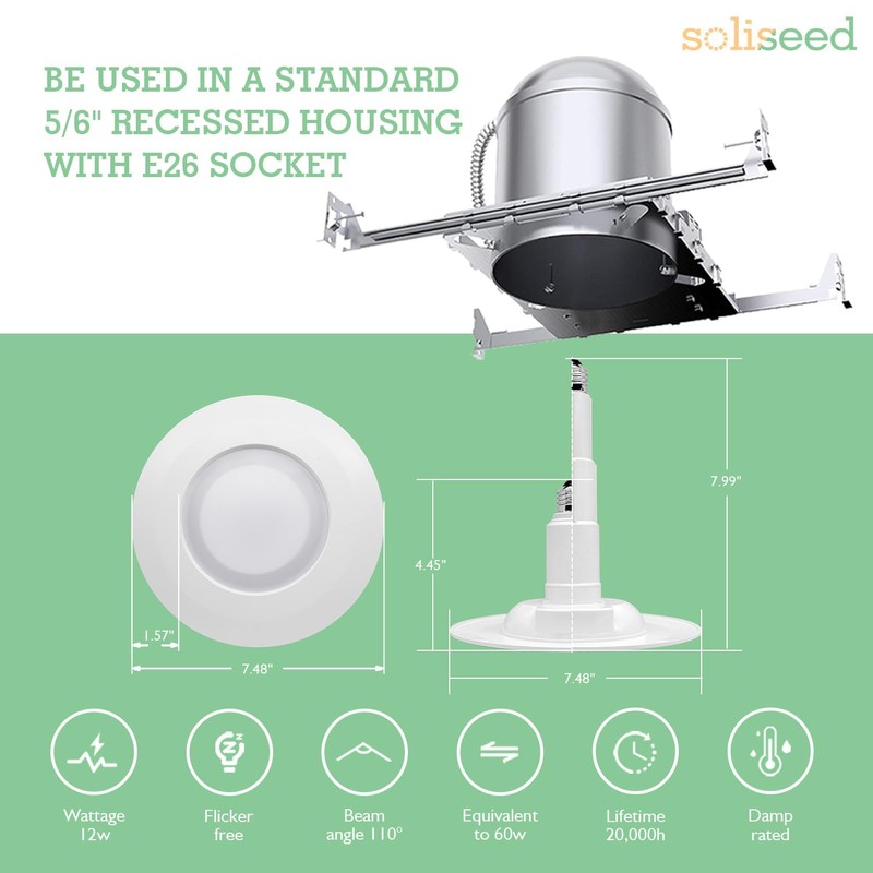 Soliseed 6 Pack 5/6 Inch LED Can Lights with Night