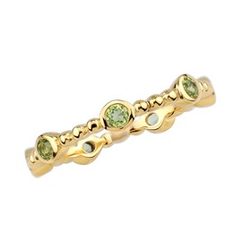 Silvershake Natural Round Shape Green Peridot 14K Yellow Gold Plated 925 Sterling Silver Stackable Ring August Gemstone Birthstone Jewelry for Women Size 5