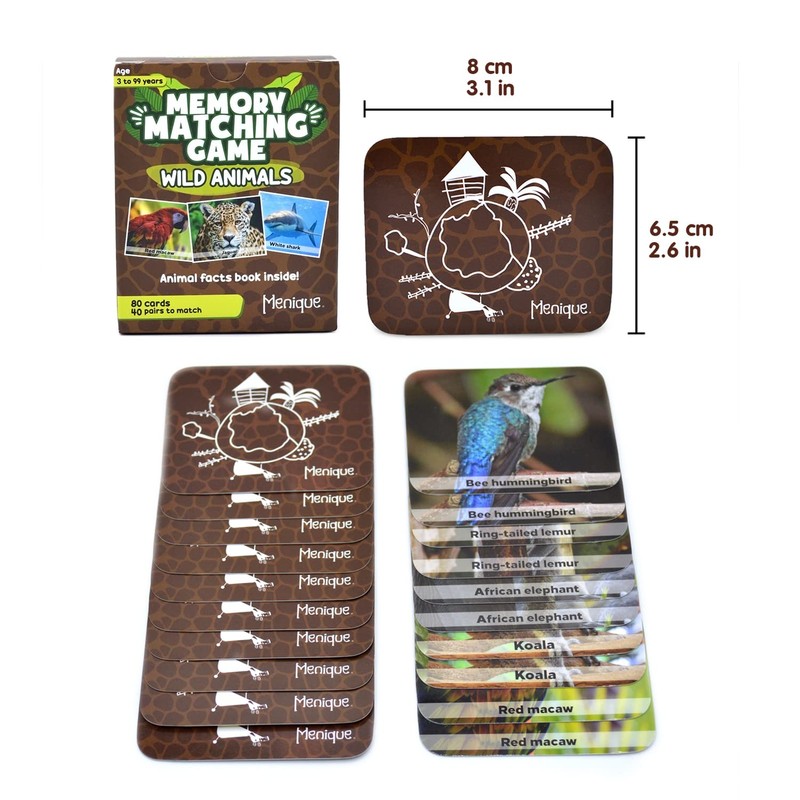 Menique. Juego de Memoria Animales Salvajes en Inglés. Memory Matching