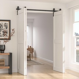 CCJH 5FT/60'' Bi-Folding Barn Door Hardware Sliding Track kit Heavy Duty for 4 Doors-No Wood Door，Hardwware Only